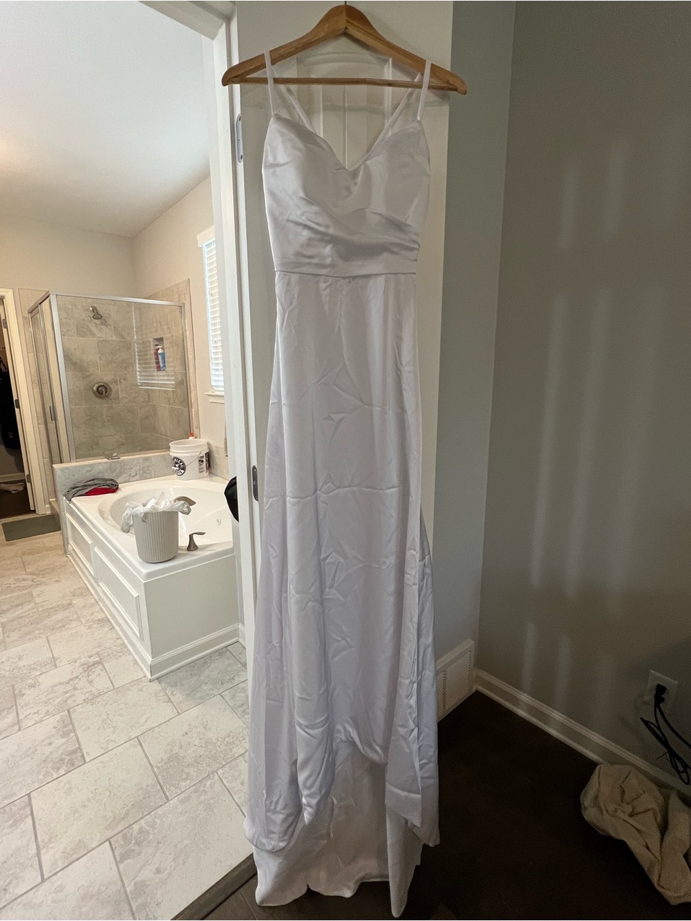 White Satin Spaghetti Strap Maxi Dress